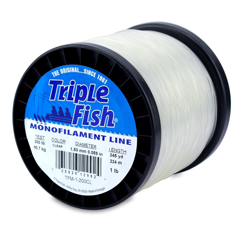 Triple Fish Monofilament Line, 200 lb / 90.7 kg Test, .059 in / 1.50 mm Dia, Clear, 1 lb / 0.45 kg Spool, 245 yd / 224 m - Image 1